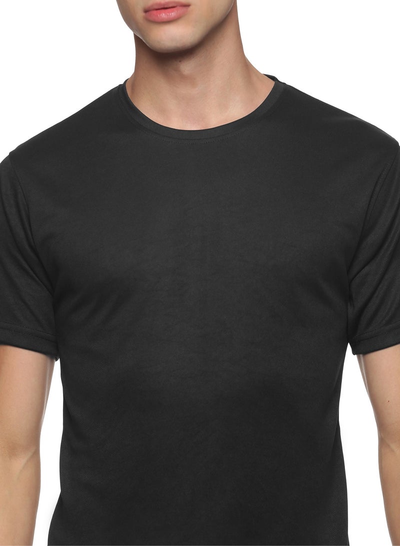 RSO Outfits Men's Athleisure Plain Polyester Half Sleeves Round Neck T-Shirt -Black - Image 5