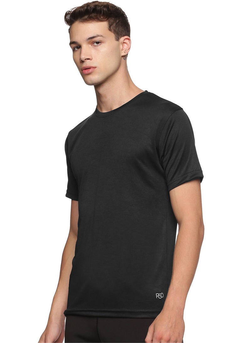 RSO Outfits Men's Athleisure Plain Polyester Half Sleeves Round Neck T-Shirt -Black - Image 2