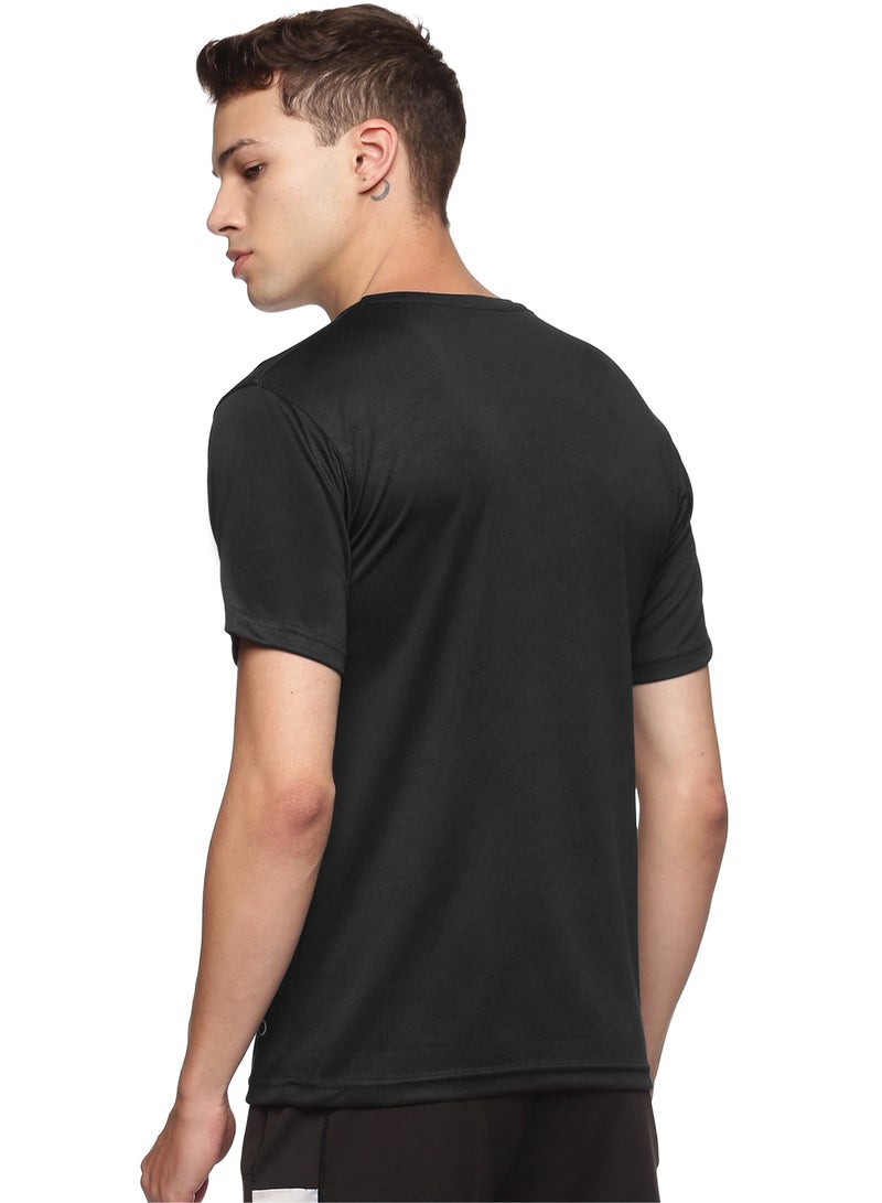 RSO Outfits Men's Athleisure Plain Polyester Half Sleeves Round Neck T-Shirt -Black - Image 3