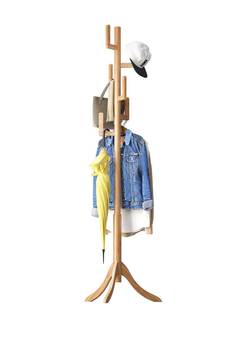 Hihonor Coat Rack Freestanding, Bamboo Cactus Coat Tree, Adjustable Height Wooden Coat Stand with 6 Hooks, kids coat rack, Used In The Bedroom Living Room, Office To Hang Clothes, Hats, Bags - Image 1