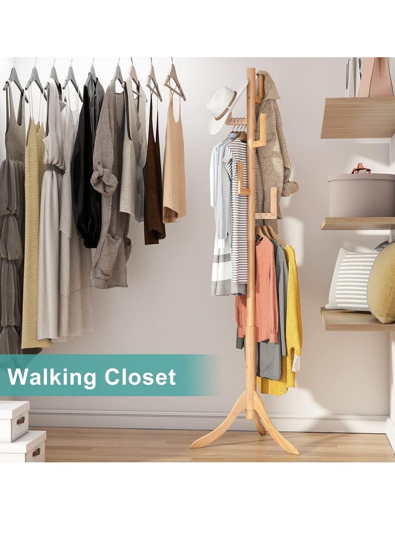 Hihonor Coat Rack Freestanding, Bamboo Cactus Coat Tree, Adjustable Height Wooden Coat Stand with 6 Hooks, kids coat rack, Used In The Bedroom Living Room, Office To Hang Clothes, Hats, Bags - Image 2