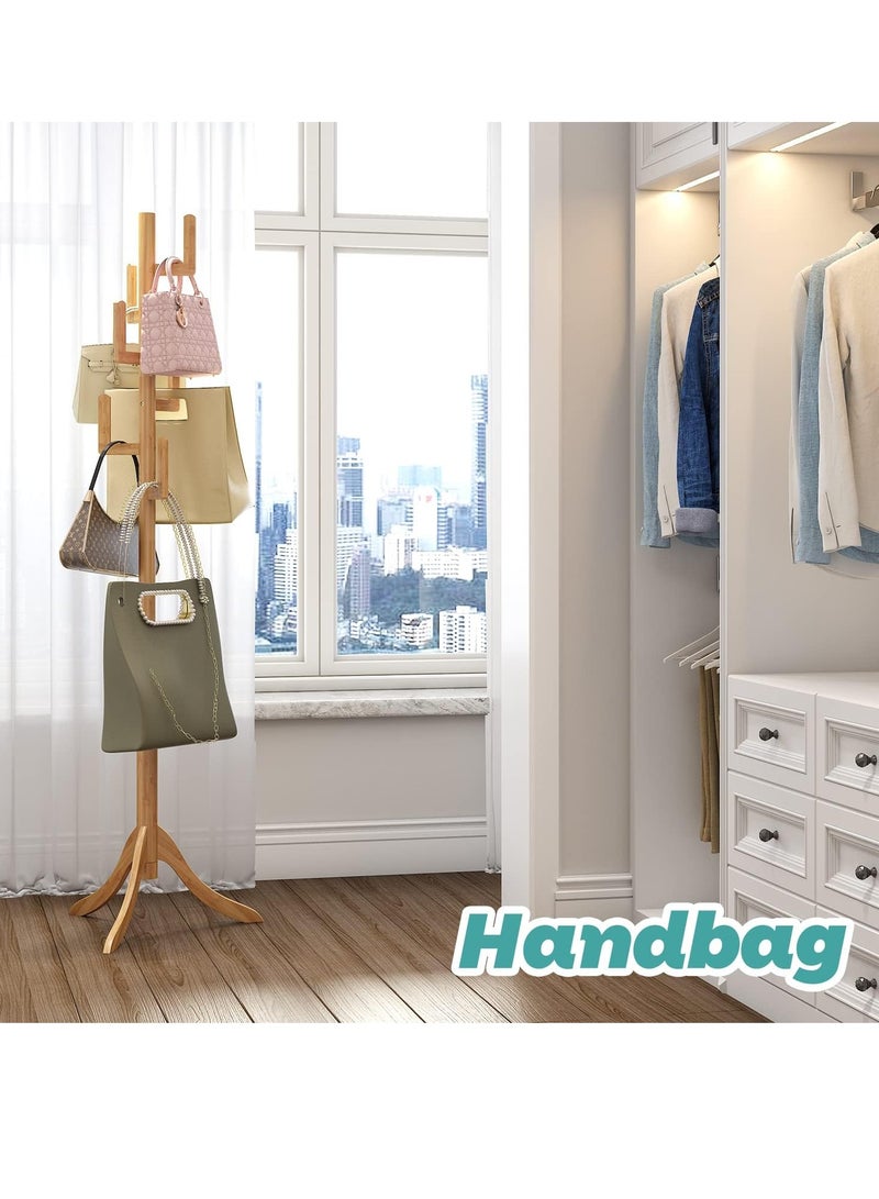 Hihonor Coat Rack Freestanding, Bamboo Cactus Coat Tree, Adjustable Height Wooden Coat Stand with 6 Hooks, kids coat rack, Used In The Bedroom Living Room, Office To Hang Clothes, Hats, Bags - Image 5