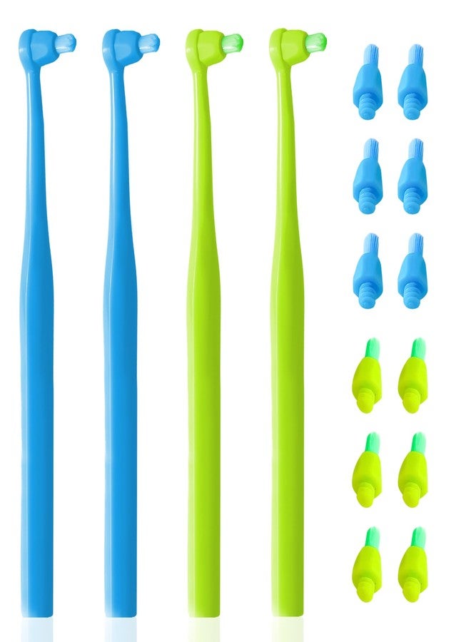 Ceonam 4 Pack Soft Bristle Dental Cleaning Brushes with Replacement Heads, Ergonomic Handle, Gentle Oral Care Tools for Daily Teeth Cleaning (Blue & Green - Image 1