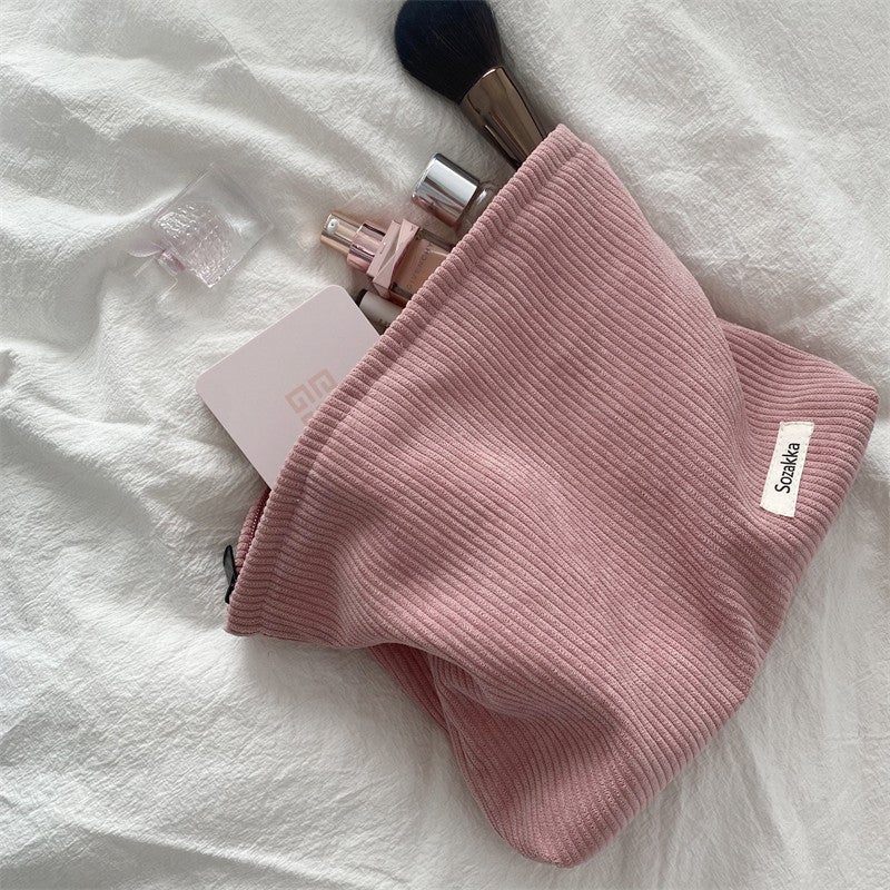 Large Capacity Corduroy Cosmetic Clutch Bag Meat powder
