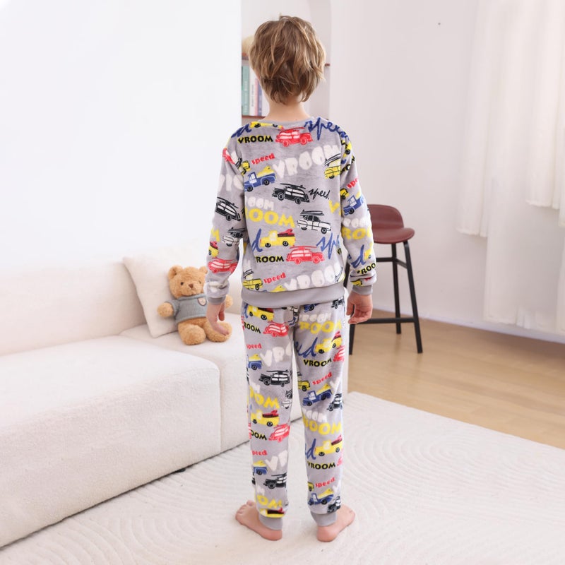 V.&GRIN Boys Fleece Pajamas, Soft Cozy Pullover Sweatshirt Pants Set for Kids 7-16 Years(Car Gray 13-14) - Image 5
