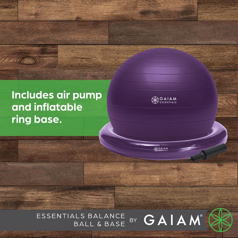 Gaiam Essentials Balance Ball & Base Kit, 65cm Yoga Ball Chair, Exercise Ball with Inflatable Ring Base for Home or Office Desk, Includes Air Pump - Navy - Image 5