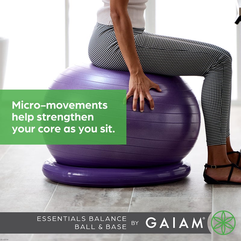 Gaiam Essentials Balance Ball & Base Kit, 65cm Yoga Ball Chair, Exercise Ball with Inflatable Ring Base for Home or Office Desk, Includes Air Pump - Navy - Image 3