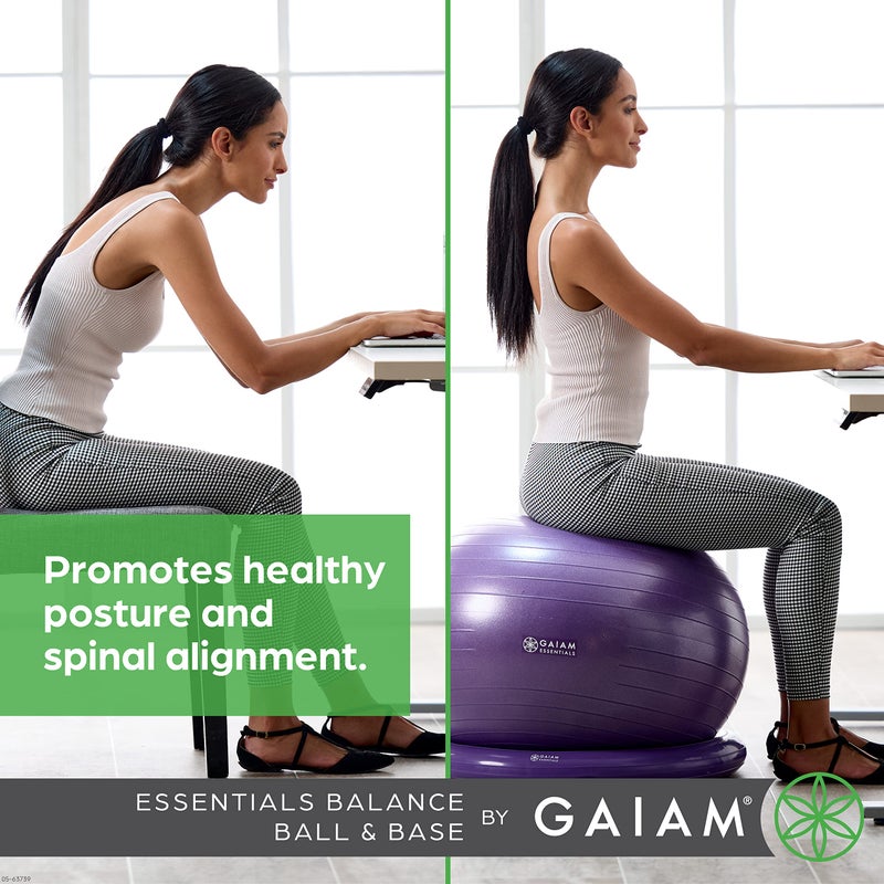 Gaiam Essentials Balance Ball & Base Kit, 65cm Yoga Ball Chair, Exercise Ball with Inflatable Ring Base for Home or Office Desk, Includes Air Pump - Navy - Image 2