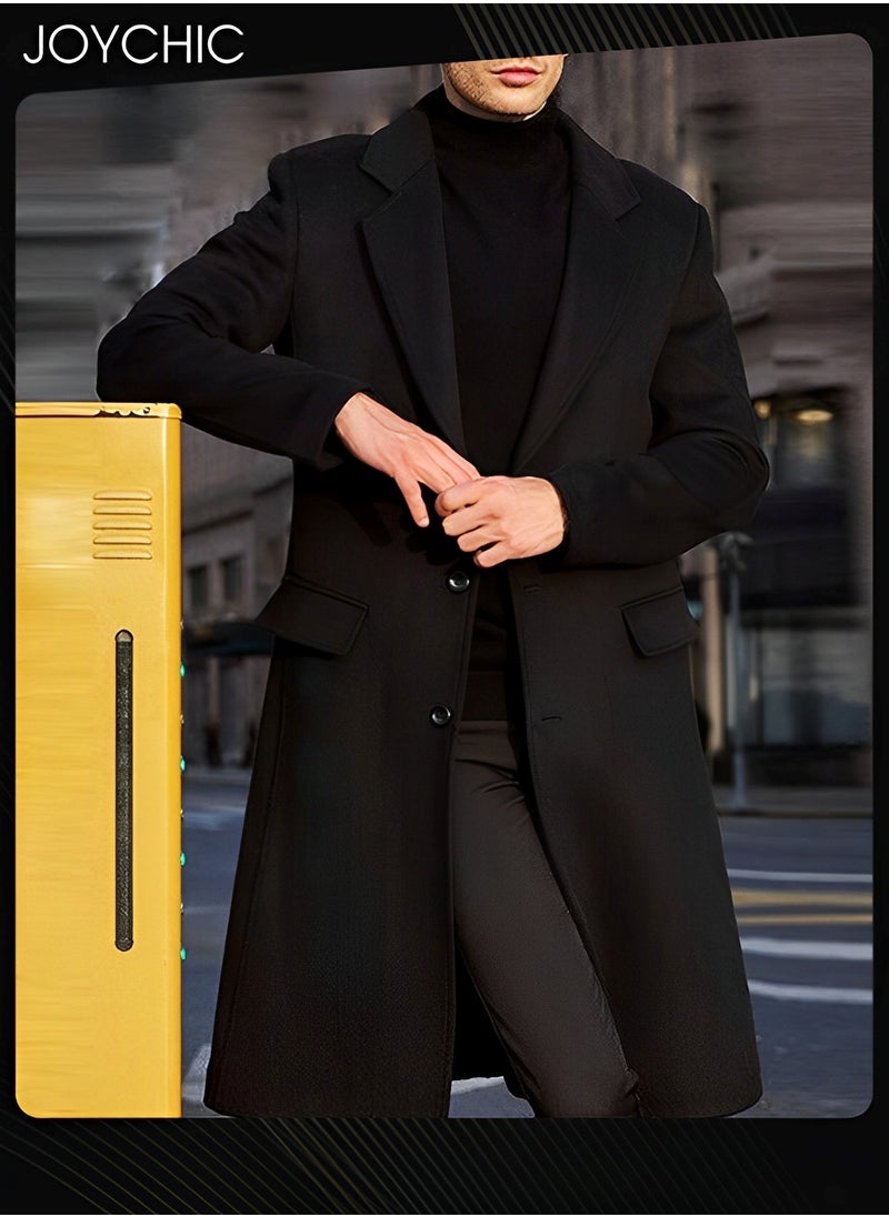 Joychic Classic Autumn and Winter  Warm Long Button Detailed Coat Black for Men Outdoor Black  - Image 3