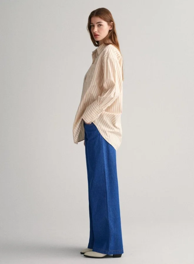 غانت Gant Oversized High Cuffs Striped Poplin Shirt
