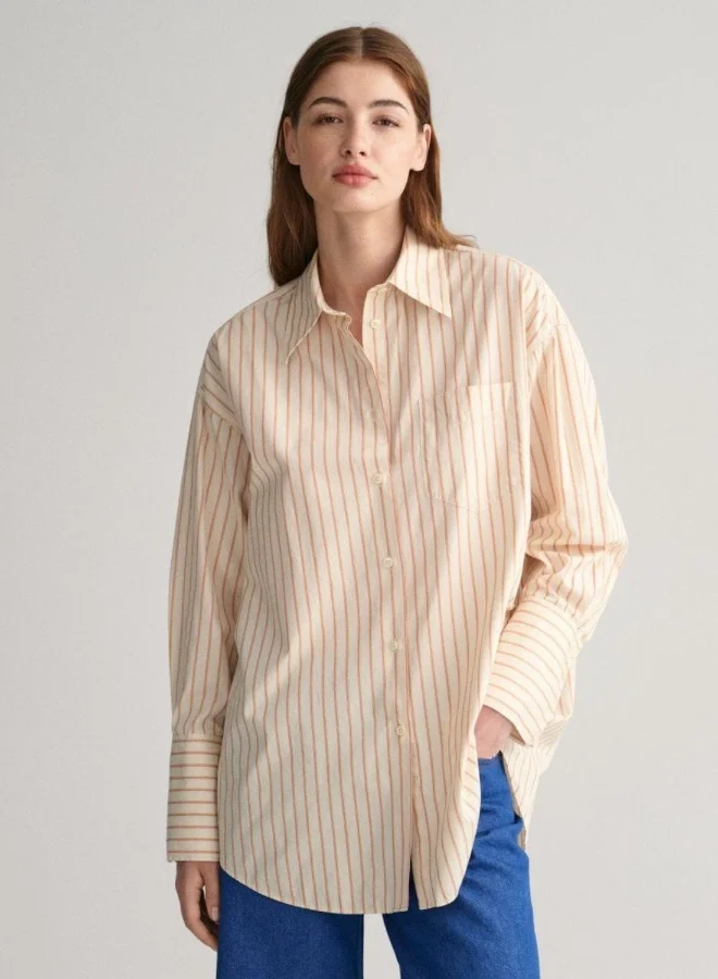 غانت Gant Oversized High Cuffs Striped Poplin Shirt
