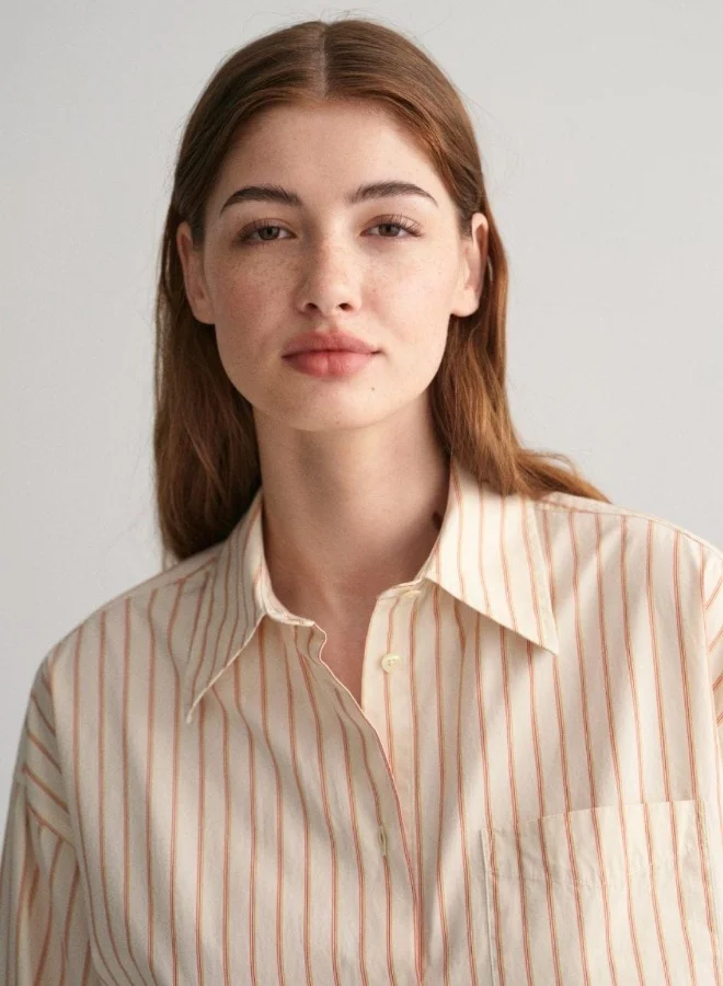 غانت Gant Oversized High Cuffs Striped Poplin Shirt