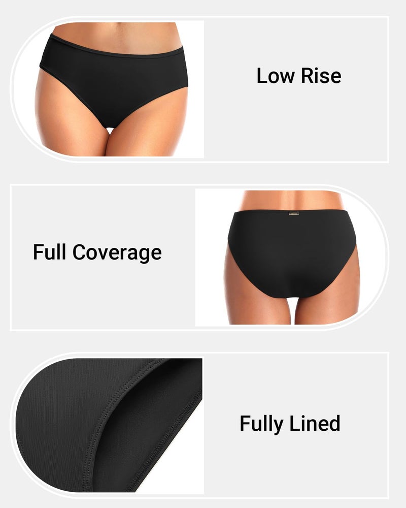 Zmart Women Standard Bikini Bottoms Full Coverage Bathing Suit Low Rise Swim Low Waisted Swimsuit Bottom Black S - Image 3