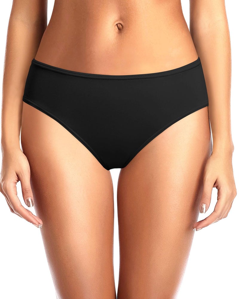 Zmart Women Standard Bikini Bottoms Full Coverage Bathing Suit Low Rise Swim Low Waisted Swimsuit Bottom Black S - Image 1