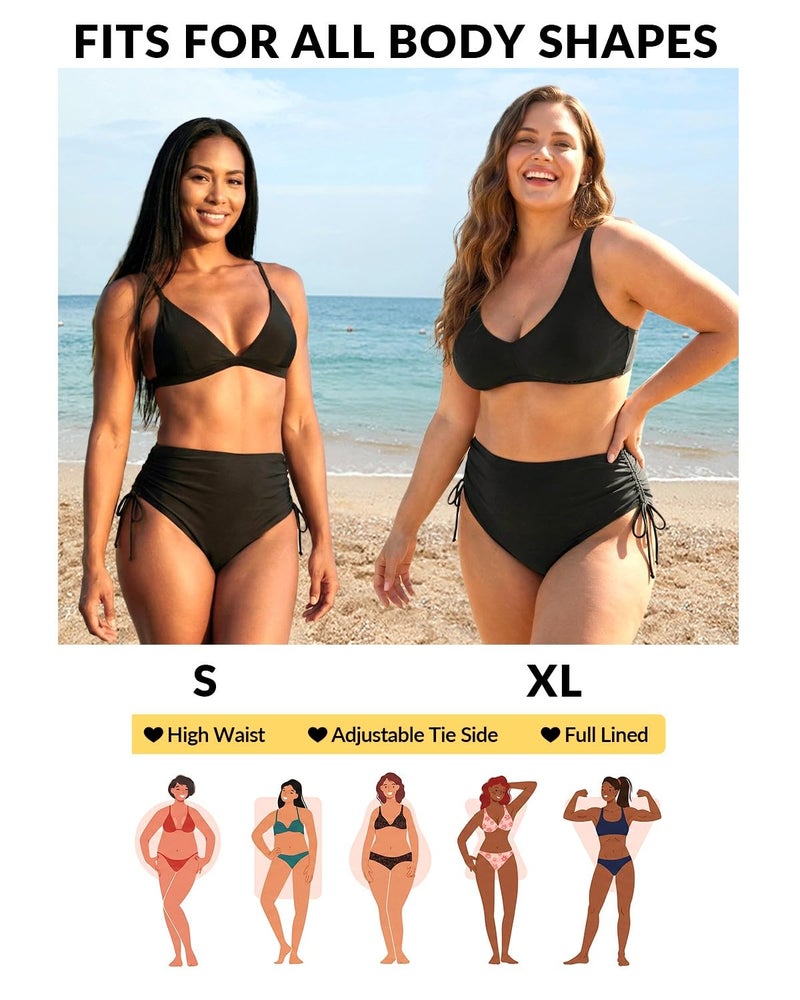 Zmart Women Standard Bikini Bottoms Full Coverage Bathing Suit Low Rise Swim Low Waisted Swimsuit Bottom Black S - Image 5
