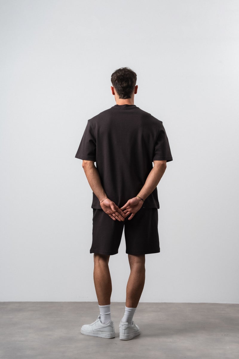RESPIRE Men's Embroidered Detail Regular Fit T-Shirt and Shorts Set in Brown - Image 5