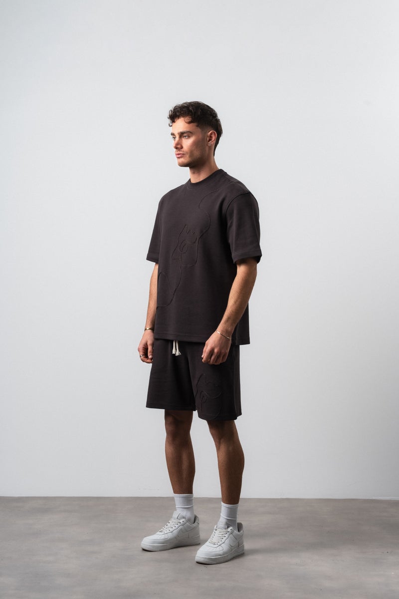 RESPIRE Men's Embroidered Detail Regular Fit T-Shirt and Shorts Set in Brown - Image 3