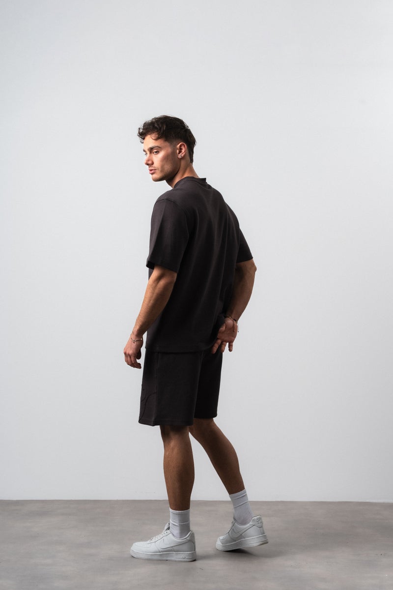 RESPIRE Men's Embroidered Detail Regular Fit T-Shirt and Shorts Set in Brown - Image 4