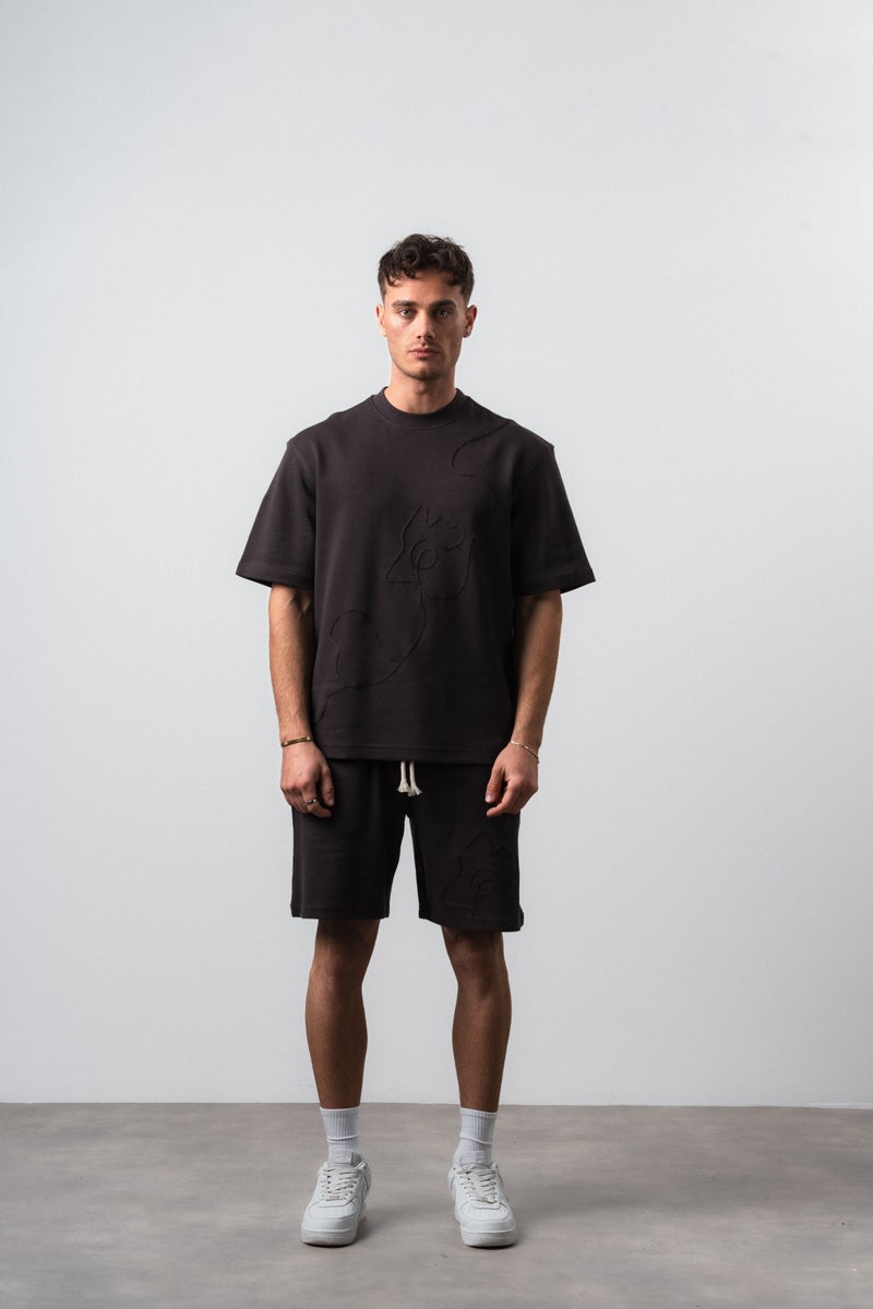 RESPIRE Men's Embroidered Detail Regular Fit T-Shirt and Shorts Set in Brown - Image 2