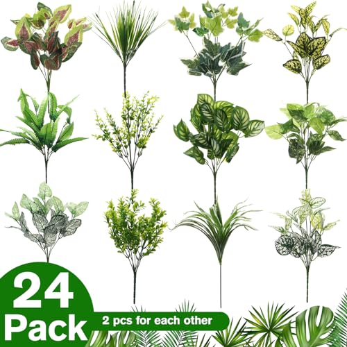 Cindeer 24 Pcs Artificial Flowers Planters for Outdoors, UV Resistant Faux Fake Greenery Plastic Plants Outdoor Indoor for Spring Summer Decors Wedding - Image 3