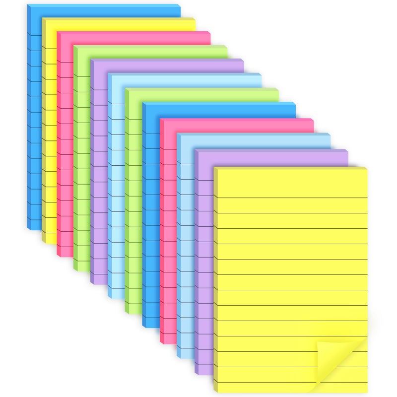 WSPER 12 Pack Lined Sticky Notes 4x6 in Bright Colors Self-Stick Note Pads with Lines, Colorful Bulk Sticky Memo Pad for School, Office, Meeting - Image 1