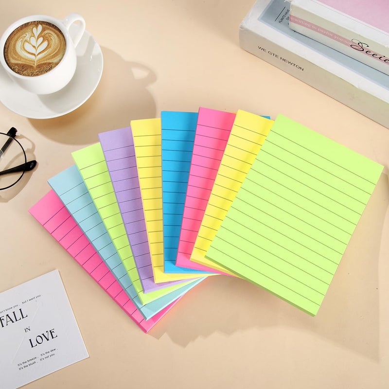 WSPER 12 Pack Lined Sticky Notes 4x6 in Bright Colors Self-Stick Note Pads with Lines, Colorful Bulk Sticky Memo Pad for School, Office, Meeting - Image 2