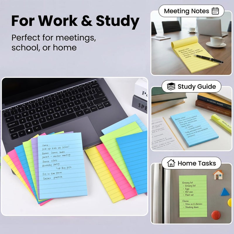 WSPER 12 Pack Lined Sticky Notes 4x6 in Bright Colors Self-Stick Note Pads with Lines, Colorful Bulk Sticky Memo Pad for School, Office, Meeting - Image 3