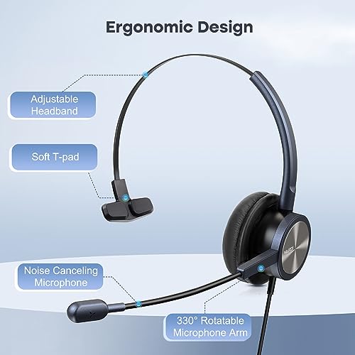 MAIRDI Phone Headset with RJ9 Jack & 3.5mm Connectors for Call Center Office Deskphone Cell Phone PC Laptop, Landline Telephone Headset with Microphone Noise Canceling for Polycom Avaya Nortel - Image 5