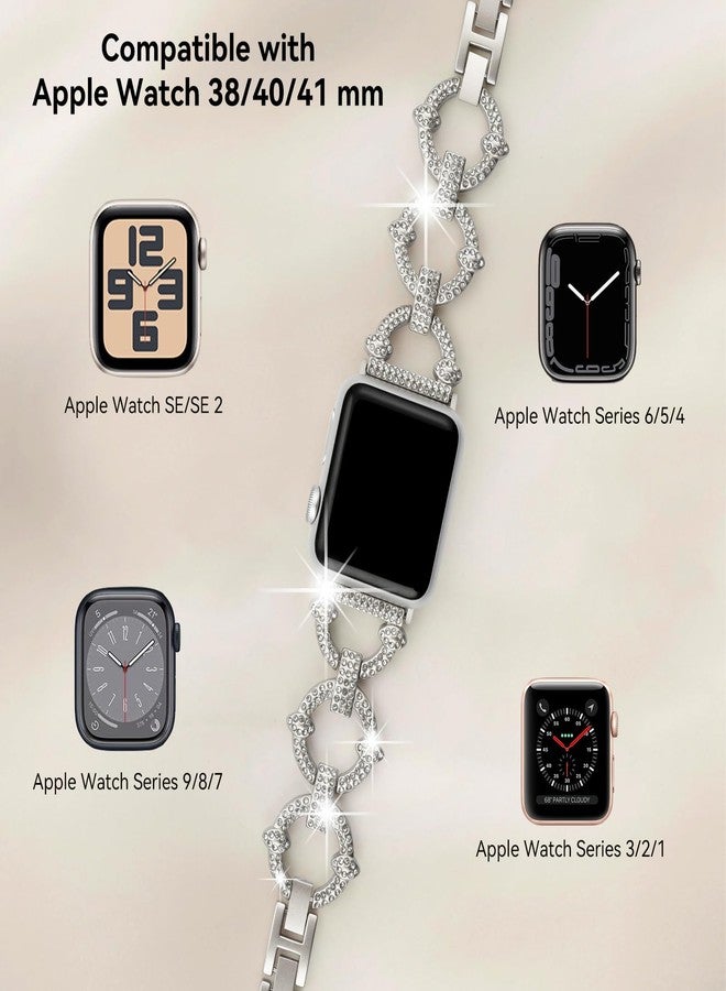 aceyoon 2 Pack Compatible with Apple Watch Band 40mm 38mm 41mm for Women, Stainless Steel Loop Strap Bling Dressy Diamond Replacement Metal Bands for iWatch Series 9 8 7 6 5 4 3 2 1 - Image 2