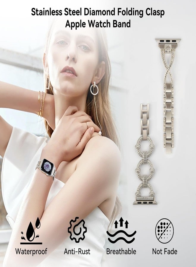aceyoon 2 Pack Compatible with Apple Watch Band 40mm 38mm 41mm for Women, Stainless Steel Loop Strap Bling Dressy Diamond Replacement Metal Bands for iWatch Series 9 8 7 6 5 4 3 2 1 - Image 3