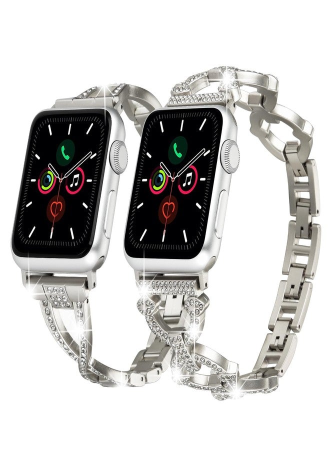 aceyoon 2 Pack Compatible with Apple Watch Band 40mm 38mm 41mm for Women, Stainless Steel Loop Strap Bling Dressy Diamond Replacement Metal Bands for iWatch Series 9 8 7 6 5 4 3 2 1 - Image 1