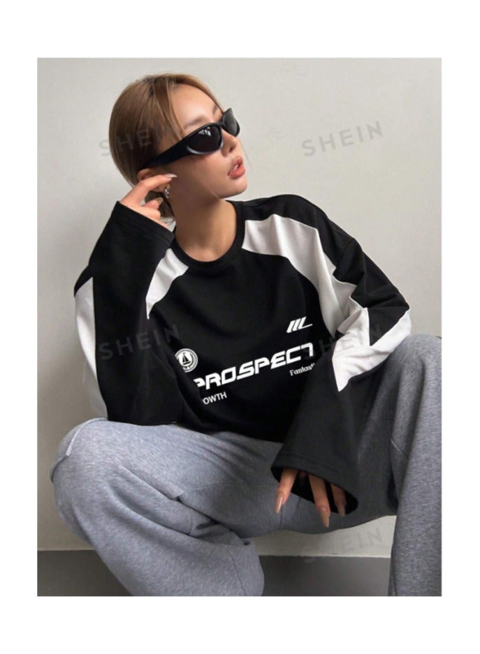 بونكا تيشيرت طويل الأكمام بأكمام راغلان وطبعة حرفية - Image 2