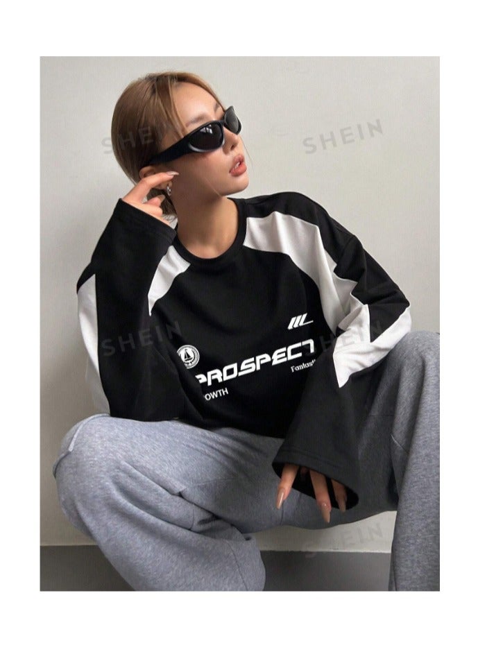 بونكا تيشيرت طويل الأكمام بأكمام راغلان وطبعة حرفية - Image 1