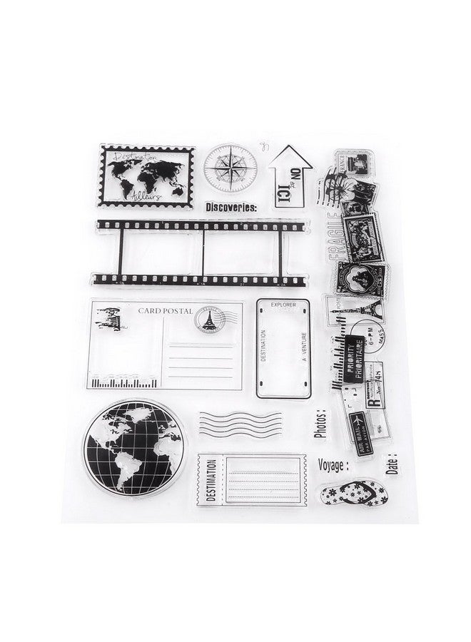 Ejoyous Clear Silicone Stamps Earth Map Travel Theme Patterns Rubber Seal Postage Stamp For Bullet Journals Card Making Decoration Scrapbooking Scrapping And Journals  - Image 2