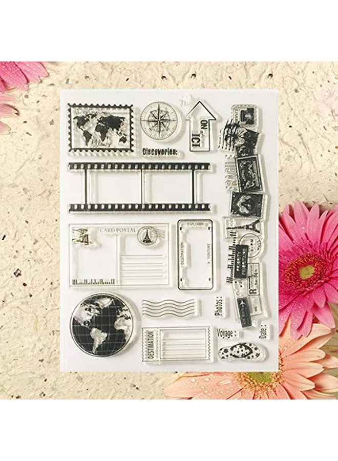Ejoyous Clear Silicone Stamps Earth Map Travel Theme Patterns Rubber Seal Postage Stamp For Bullet Journals Card Making Decoration Scrapbooking Scrapping And Journals  - Image 3