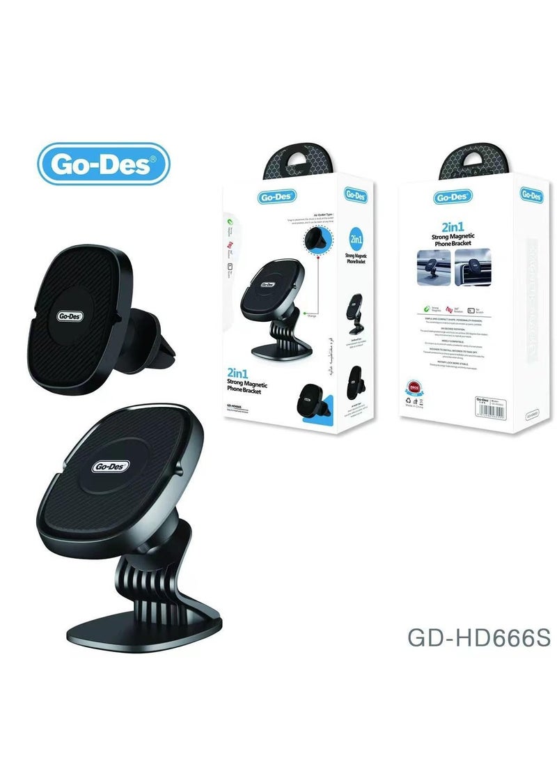 جو-ديز حامل هاتف للسيارة Go Des GD-HD666S مغناطيسي قوي قابل للدوران 360 درجة 2 في 1 مع تهوية وأرضية مسطحة - Image 2