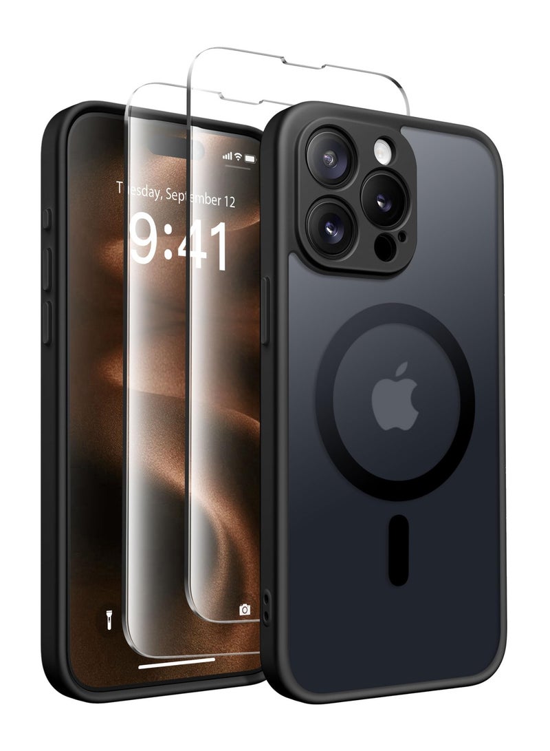 كبرارو جراب مغناطيسي لهاتف iPhone 15 Pro، [متوافق مع MagSafe] [حماية كاملة للكاميرا] جراب هاتف شفاف غير لامع رفيع مقاوم للصدمات لهاتف iPhone 15 Pro مقاس 6.1 بوصة، أسود - Image 1
