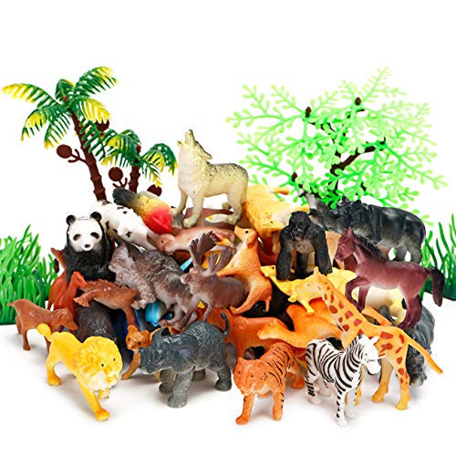 Kimicare Animal Figurines Toys 52 Pcs Small Mini Realistic Safari Zoo Plastic Animals Figures Learning Educational Toy Set for Kids Toddlers Jungle Wild Forest Animals Playset Cupcake Topper - Image 1