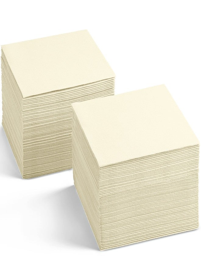 BloominGoods Linen-Feel Cocktail Napkins - Decortive Cloth-Like Cream Dessert And Beverage Napkins - Soft And Absorbent. For Restaurant, Bar, Cafe, Or Event. (Pack of 100) - Image 1