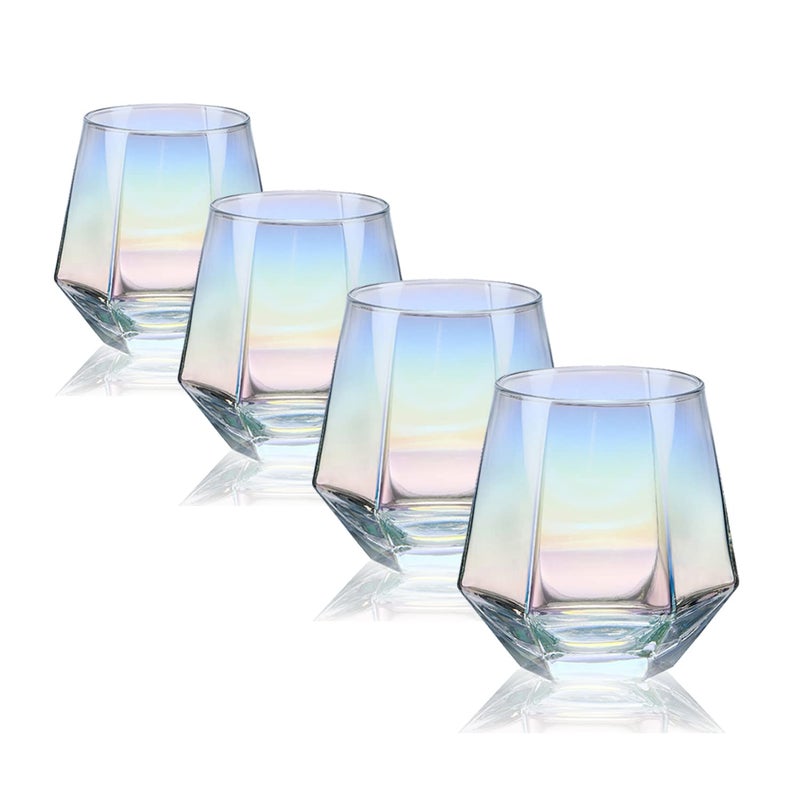 CUKBLESS Stemless Wine Glass Set Of 410 OzIridescent GlasswareModern Rainbow Wine Glass For Serving White Wine Red Wine Cocktail Whiskey Bourbon Cool Water