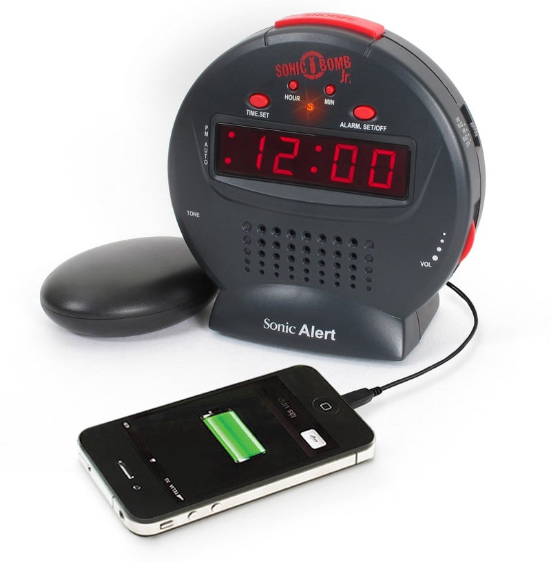 Sonic Alert Small Digital Alarm Clock with Battery Backup Snooze Full Range Brightness Dimmer Outlet Powered Compact Clock for Bedrooms Desk Bedside Simple to Operate Black