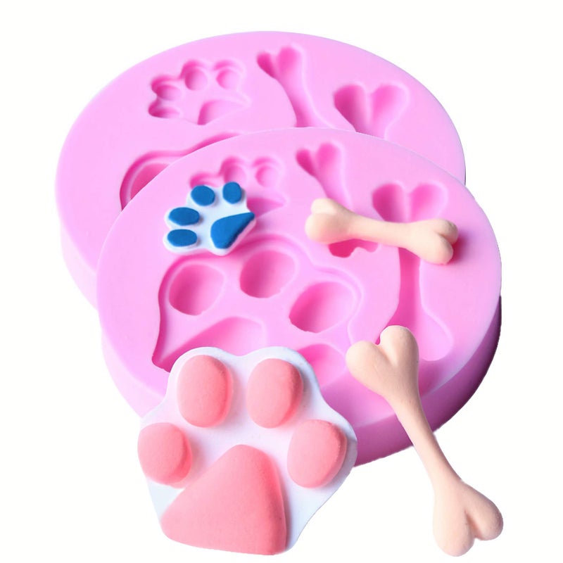 HengKe 2 Pcs Cat Paw  Dog Paw And Bone Shape Mold Food Grade Cake Molds Flexible Silicone Mold  Fondant  Candy  Icing  Biscuit Decor  Chocolate  Polymer Clay  Resin Mold  Epoxy - Image 1