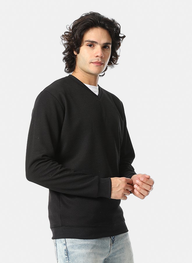 Red Circle V-Neck Fog Knitted Pullover - Image 2
