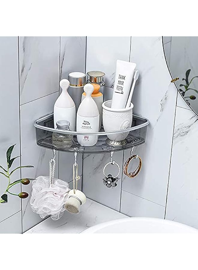 Raxoom Bathroom Organizer Corner Shower Caddy With 4 Hooks, Adhesive Plastic Wall Mounted No Drilling Rustproof Shower Shelf Organiser, Floating Shelves Rack for Kitchen, Toilet & Bathroom Storage - Image 1