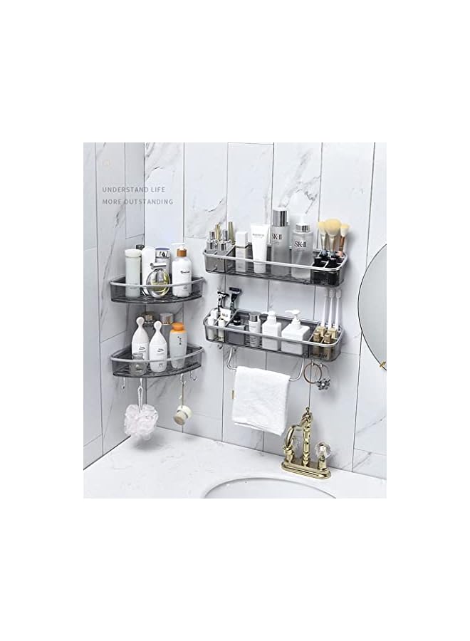 Raxoom Bathroom Organizer Corner Shower Caddy With 4 Hooks, Adhesive Plastic Wall Mounted No Drilling Rustproof Shower Shelf Organiser, Floating Shelves Rack for Kitchen, Toilet & Bathroom Storage - Image 4