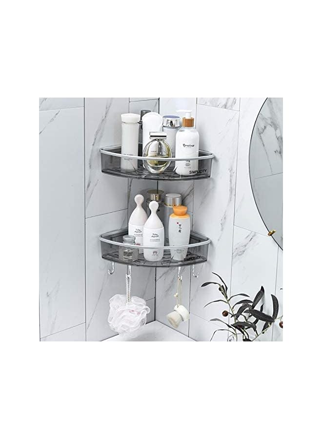 Raxoom Bathroom Organizer Corner Shower Caddy With 4 Hooks, Adhesive Plastic Wall Mounted No Drilling Rustproof Shower Shelf Organiser, Floating Shelves Rack for Kitchen, Toilet & Bathroom Storage - Image 3