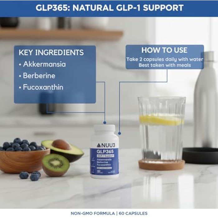 NUU3 GLP365 Natural GLP‑1 Support Supplement with Berberine, Fucoxanthin, Akkermansia for Appetite, Blood Health & Cravings Control – Non-GMO, Keto Friendly - 60 Capsules - Image 5