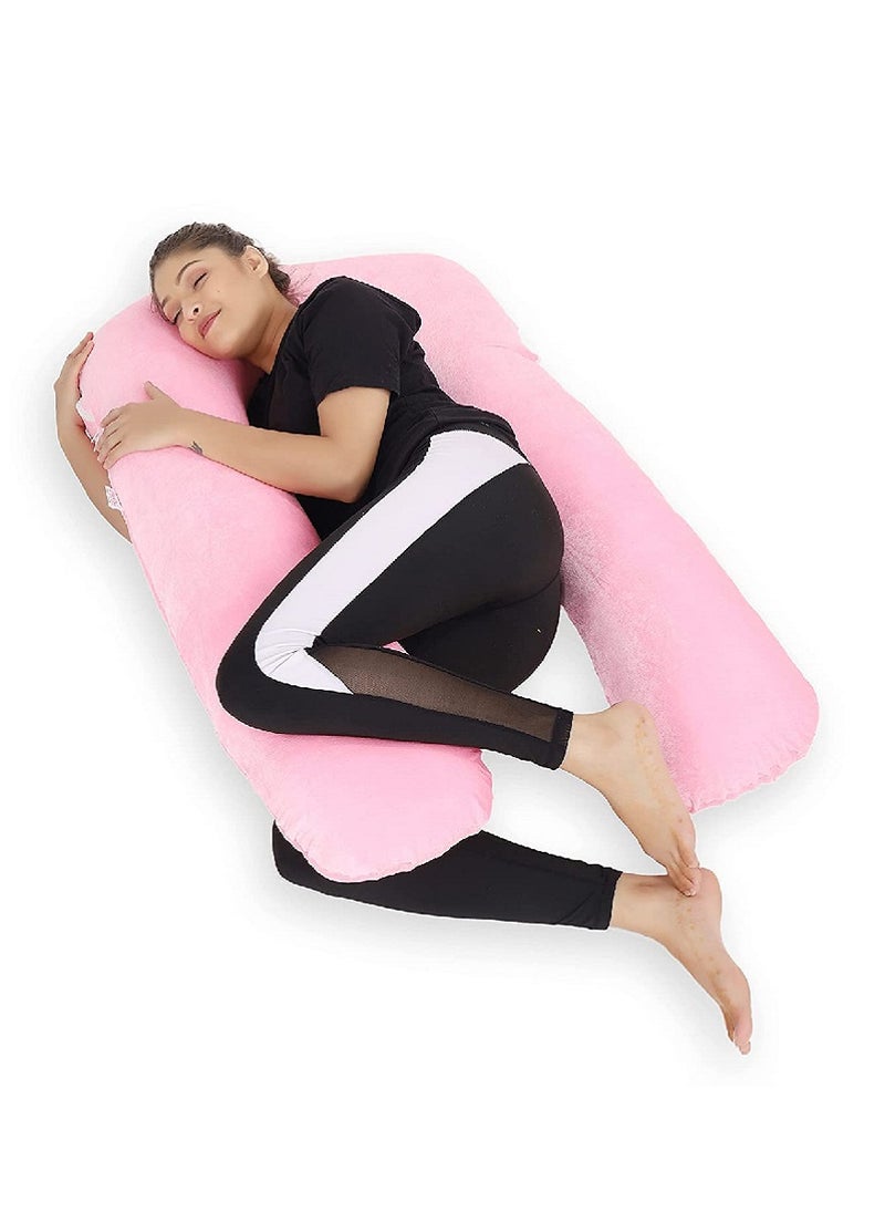 Blueberry U Shaped Maternity Pillow With Removable Velvet Cover Pink 130 x 70cm - Image 1