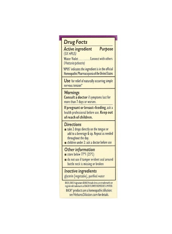 Bach Bach, Original Flower Remedies, Water Violet, 0.35 fl oz (10 ml)  - Image 2