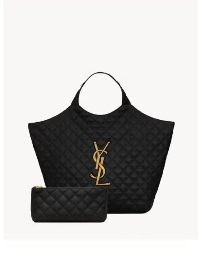 حقيبة توت فاخرة مزودة بشعار YSL الذهبي الكلاسيكي - مجموعة حقيبة يد كبيرة السعة مع حقيبة مطابقة - حقيبة مصممة أنيقة للنساء - Image 1